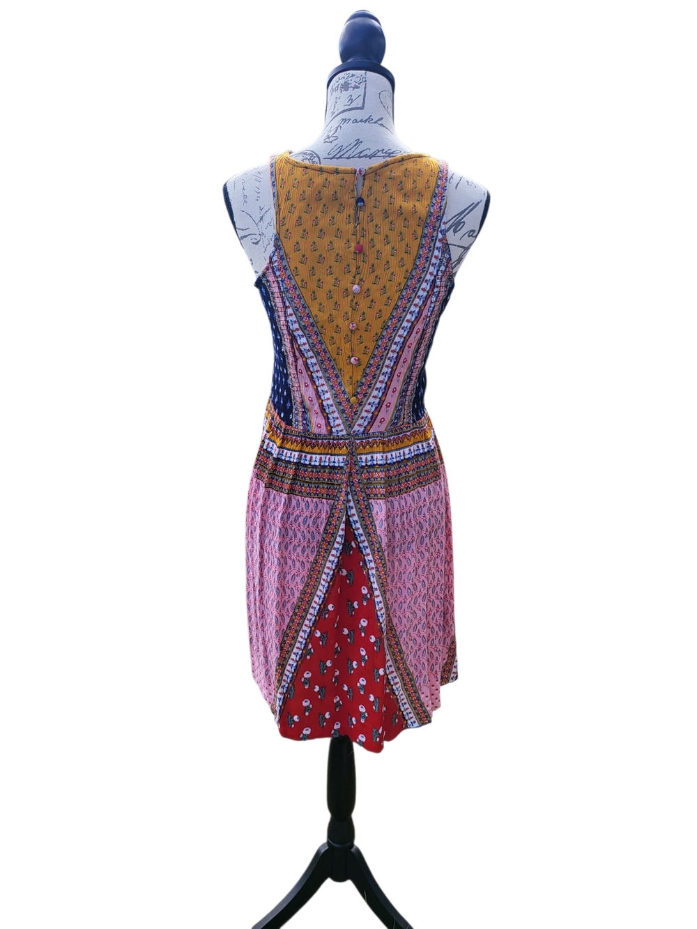 Patrons of Peace Mixed Print Boho Sleeveless Dress Medium - Picture 3 of 6